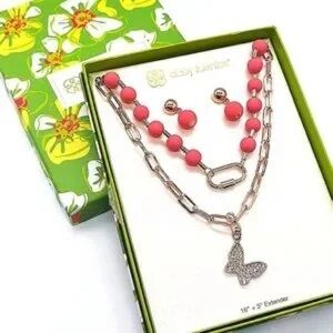 RARE DAISY FUENTES Gold Butterfly CZ Pendant Statement Necklace and earrings set